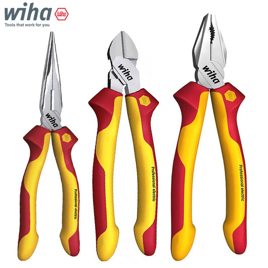 Wiha Professional Combination Pliers Set 3Pcs DynamicJoint and OptiGrip 1000V VDE 43335 26708 26720
