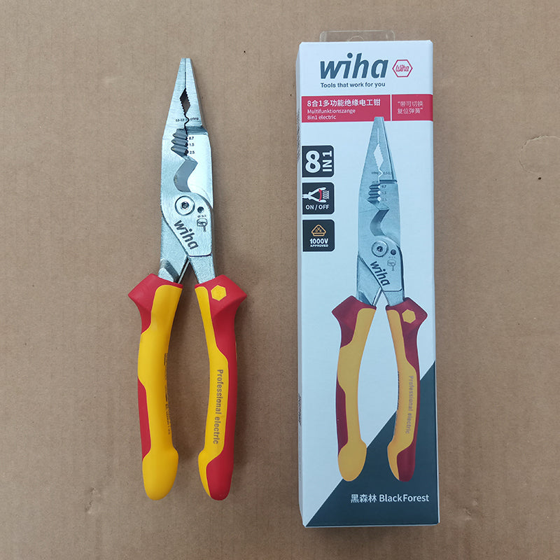 Wiha 45489 8-in-1 Multifunctional Electrician Pliers Insulated 1000V VDE Sharp Mouthed Wire Stripping Crimping Plier 45705