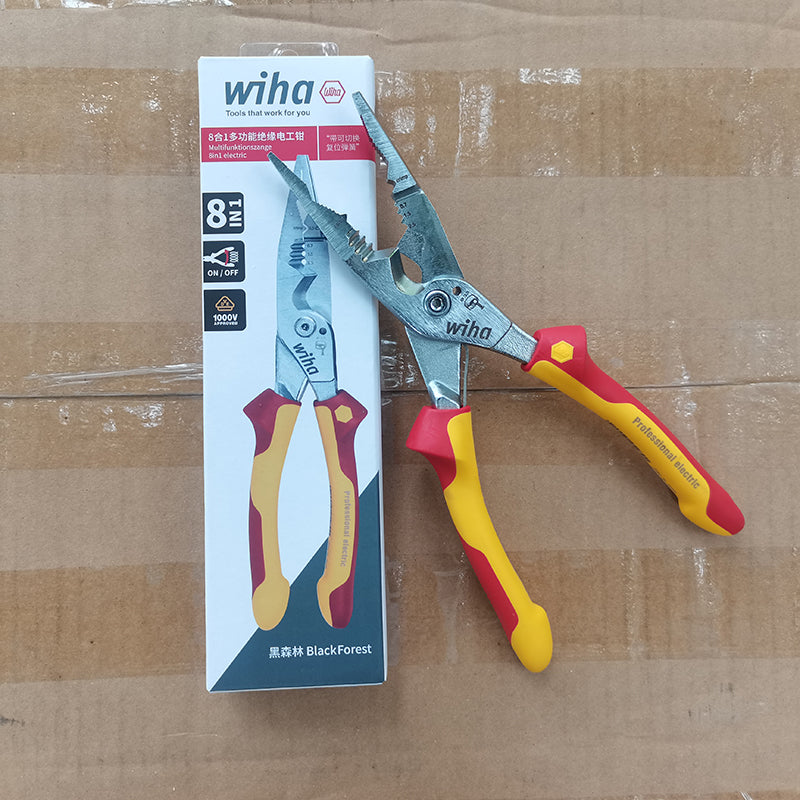 Wiha 45489 8-in-1 Multifunctional Electrician Pliers Insulated 1000V VDE Sharp Mouthed Wire Stripping Crimping Plier 45705