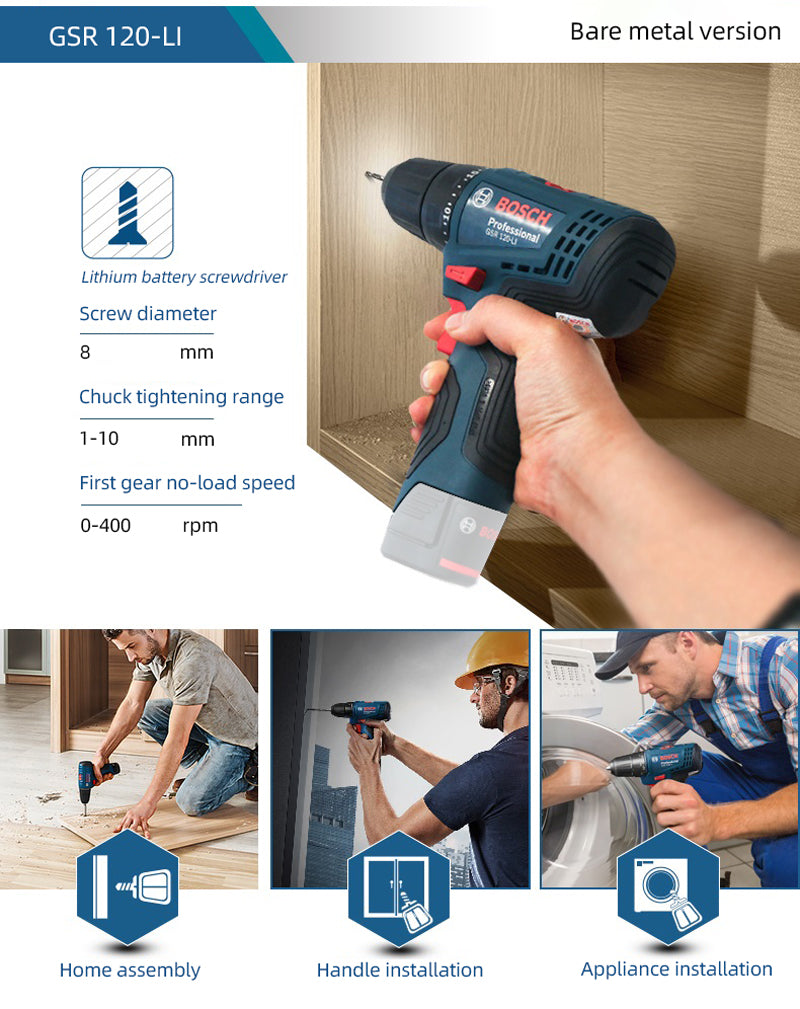 Bosch Electric Drill GSR 120-LI 12V Rechargeable Cordless Multi-function Home DIY Screwdriver Power Tool Sets