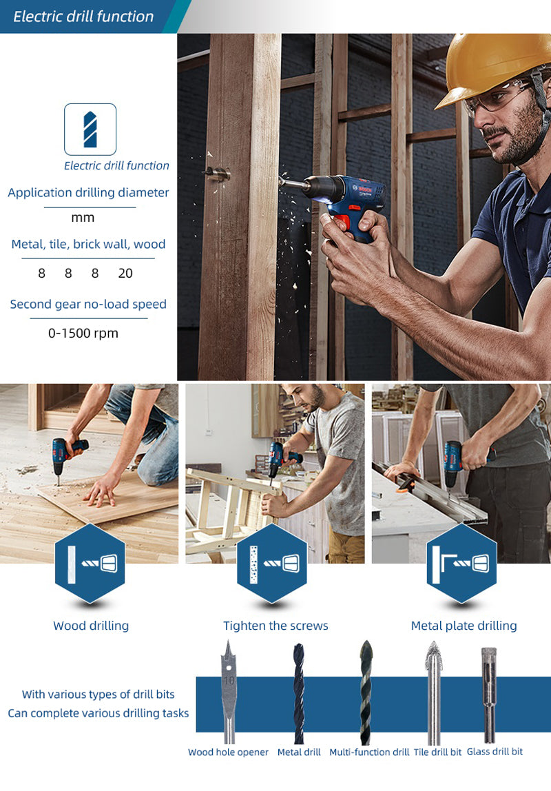 Bosch Electric Drill GSR 120-LI 12V Rechargeable Cordless Multi-function Home DIY Screwdriver Power Tool Sets