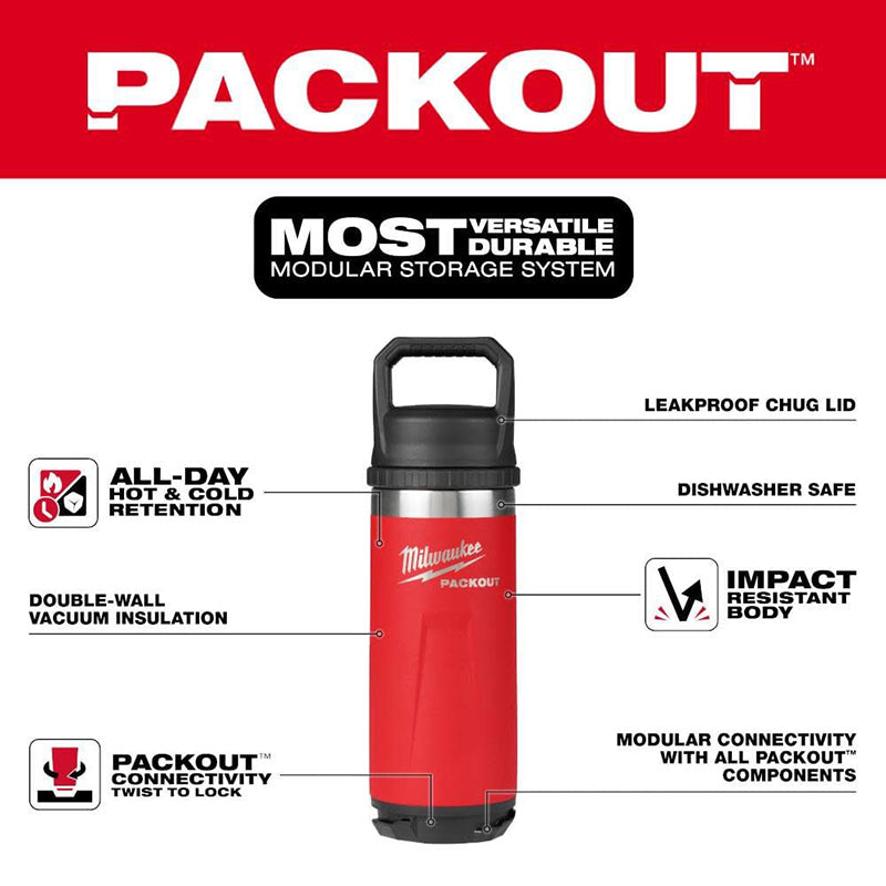 Milwaukee 48-22-8382R PACKOUT 18oz Insulated Bottle with Chug Lid - Red