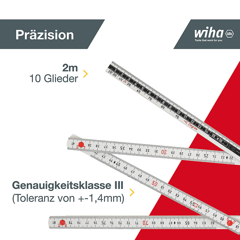 Wiha 33232 Folding Ruler Long Life Plus 2 m Plastic Metric All in One